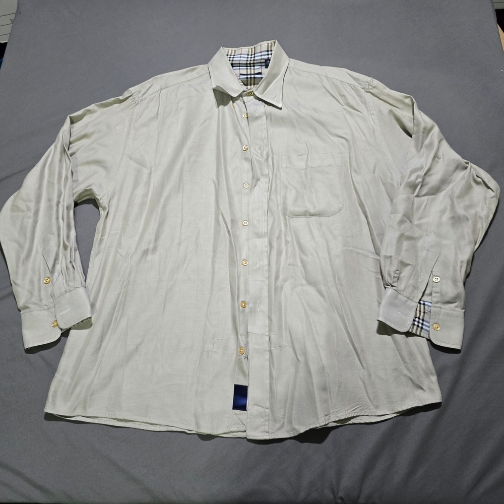 FLAWS Burberry London Button Down Shirt Men XL Nova Check Trim Twill Long Sleeve